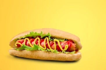 Soft tasty fresh fast food hot dog with sausage