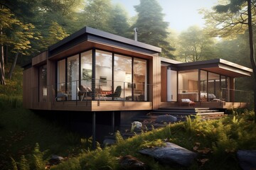 Modern Glass House in the Woods