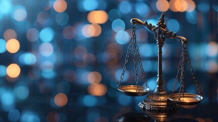 Scales of Justice: Symbol of Law and Order Against a Bokeh Lights Background