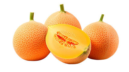 Clear Background Cantaloupe: Ripe Fruit in PNG Format. Generative AI.