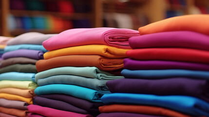 Colorful Fabric Stack in the Clothing Store. Clothing Store banner background.