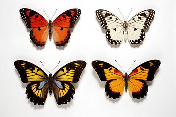 Set of beautiful butterflies on white background.