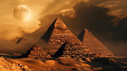 Foto op Canvas Giza pyramids under the rays of the full moon, creating a mysterious and atmospheric picture © JVLMediaUHD