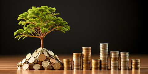 tree growing from coins. banking. financing. attachments. insurance. Copy space. banner
