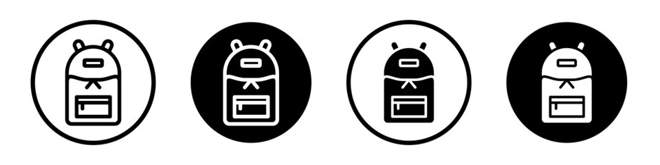 School bag icon set. Student backpack vector symbol in a black filled and outlined style. Schoolbag with books sign. - obrazy, fototapety, plakaty
