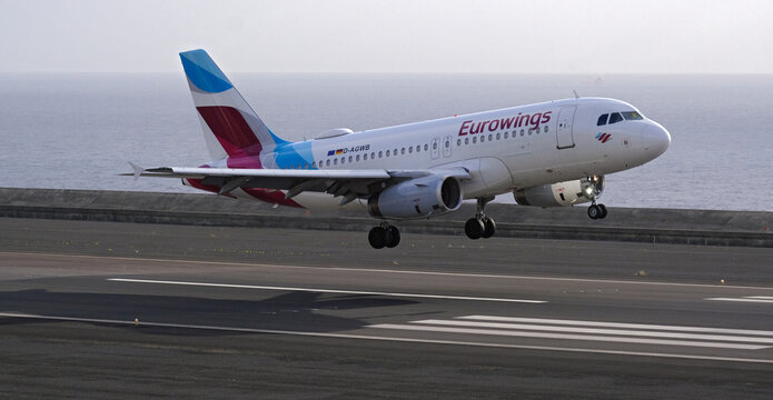 Eurowings Airbus A319-132 landing at Cristiano Ronaldo Airport, Madeira, Portugal
