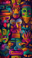Vibrant Tribal Mosaic: Colorful Totem Patterns