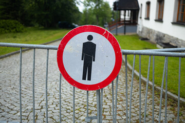 No Pedestrian Access industrial sign illustration - Forbidden to the public - No admittance in Tatra Mountains, Poland. High quality photo