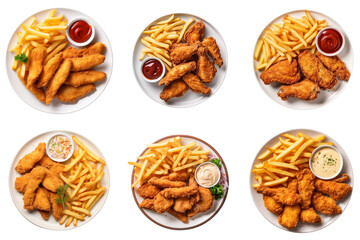 Set of plate of Chicken Strips and French Fries on transparent background