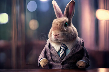 easter bunny wearing a business suit created with generative AI technology - obrazy, fototapety, plakaty