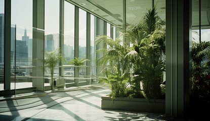 lush indoor plants in a modern office building