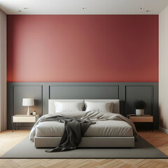 Minimalist interior, Minimal, Minimalist bedroom with a feature wall in a bold color