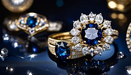 Fototapeten Blue diamond and white diamonds jewellery design , luxury diamonds background, sapphire gemstone, macro diamonds, Modern Jewelry © P.W-PHOTO-FILMS