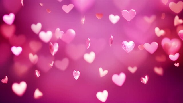 falling pink hearts,  abstract background
