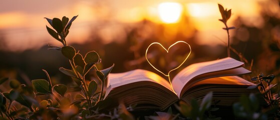 A Symbol Of Love A Heartshaped Book Against A Beautiful Sunset