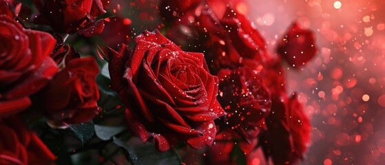 A Mesmerizing Motion Design: A Bouquet Of Red Roses As A Symbol Of Affection With Magical Background Particles