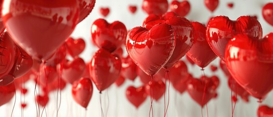 Lovely Valentines Day Scene Featuring Heartshaped Balloons On A White Background