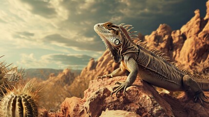 Desert lizard reptile sunbathing and heating wallpaper background - obrazy, fototapety, plakaty