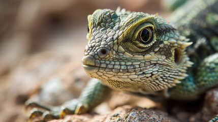 Obraz premium Desert lizard reptile sunbathing and heating wallpaper background