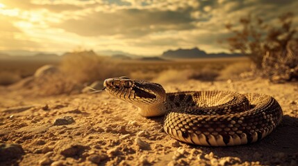 Desert snake reptile sunbathing and heating wallpaper background - Powered by Adobe