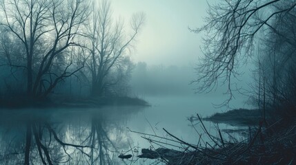 Dark mist fogy forest swamp nature wallpaper background
