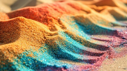 Fototapeta premium Holographic colorful shining glitter sand differen textures close up wallpaper background