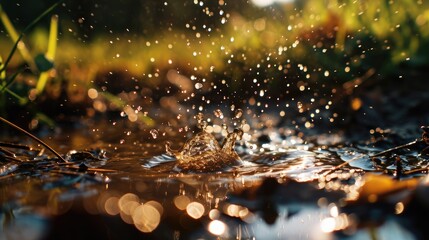 Water rain splash on ground grass nature wallpaper background