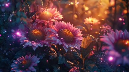 A beautiful and luminous fantasy floral backdrop, creating a magical atmosphere.
