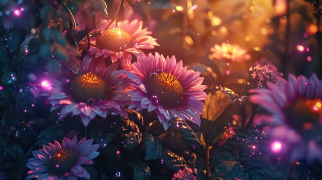 A beautiful and luminous fantasy floral backdrop, creating a magical atmosphere.
