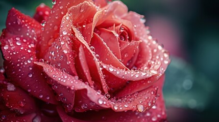A close-up of a beautiful pink rose kissed by dew
