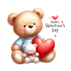 Watercolor Valentine's Day card, children's illustration with animal bear.