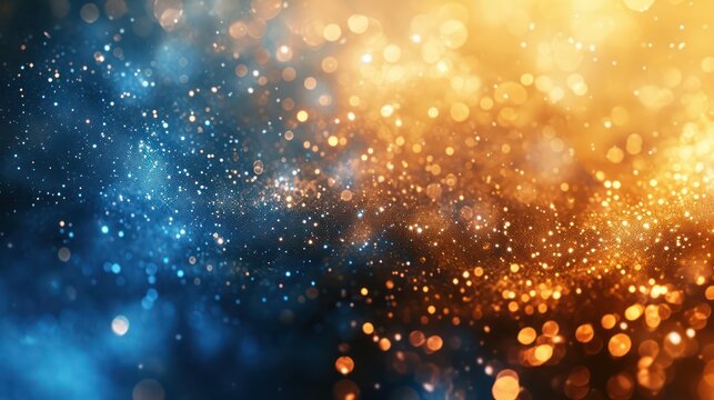 Luxurious background showcasing a blend of golden and blue tones, embellished with sparkles.
