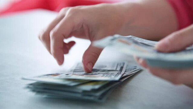 Woman Hands Counting Money. Business Profit And Budget Concept.