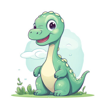 Cute little Brachiosaurus isolated. Cartoon style illustration for kids and babies.