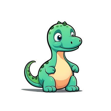 Cute little Brontosaurus isolated. Cartoon style illustration for kids and babies.