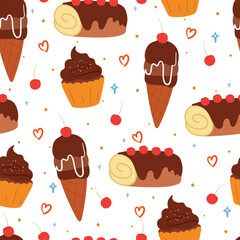 seamless pattern cartoon dessert. cute food wallpaper for textile, gift wrap paper