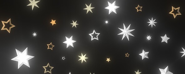 Holiday Stardust Rain: Brilliant 3D Illustration Showcasing Descending Christmas Stars