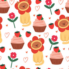 seamless pattern cartoon cat and cupcake. cute animal wallpaper for gift wrap paper