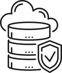 Database icon of CMS content management system, data server and digital media cloud, vector line symbol. CMS or internet content technology system icon of information database cloud or backup server