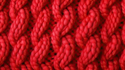  Knitted texture of red wool threads close-up. Texture of a red knitted sweater. Realistic large red knitting 3D background. Collection of knitted backgrounds. Generative ai.