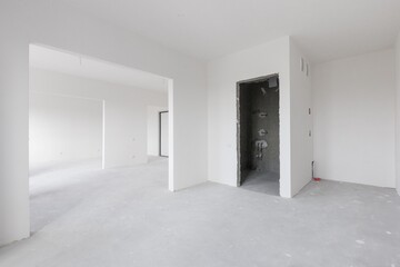 interior of the apartment without decoration in gray colors. rough finish