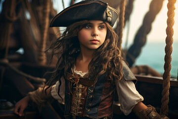 Obraz na płótnie Canvas pirate girl aboard a pirate ship