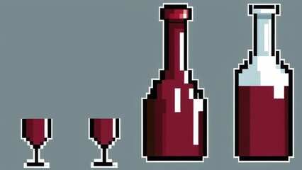 wine bottle and glass pixel art ai generated