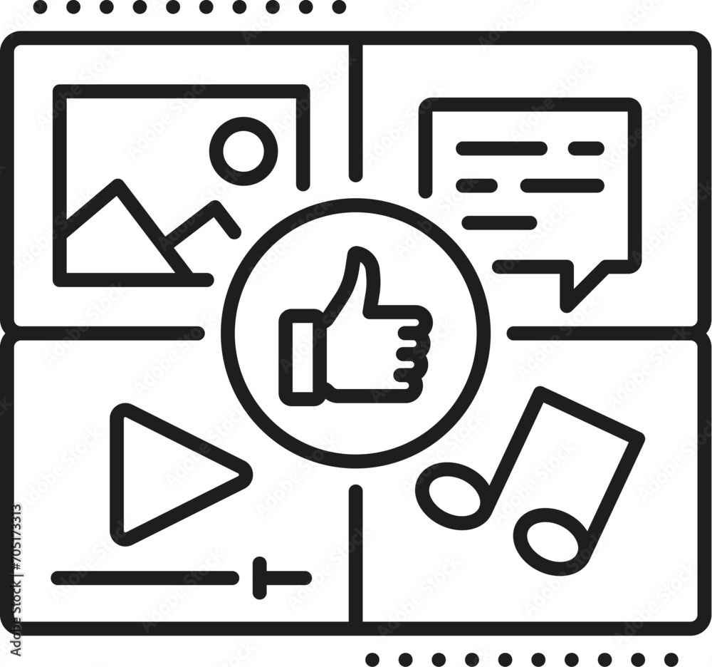 Poster quality content, sem or search engine marketing icon for content management user panel, line vector.
