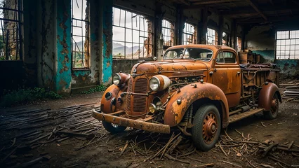 Kissenbezug Abandoned old car in an abandoned factory © nicolagiordano