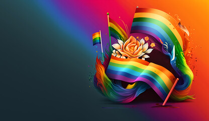 Progress Pride Flag lgbt month. poster.  LGBT rainbow flag. Copy space