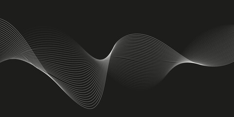 Abstract gray wave lines. Abstract wave line for banner, template, wallpaper background with wave design. Vector illustration. Black and white abstract background