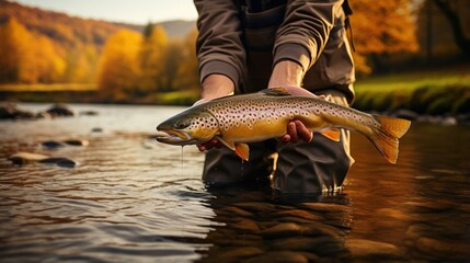 Obraz premium Fly Fishing in Autumn River