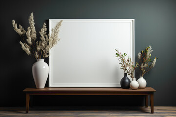 Embrace simplicity with this solid wall featuring a blank empty frame, a perfect backdrop for inserting text or visual elements.
