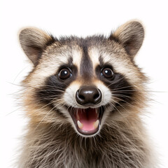 Raccoon Dog  Portraite of Happy surprised funny Animal head peeking Pixar Style 3D render Illustration